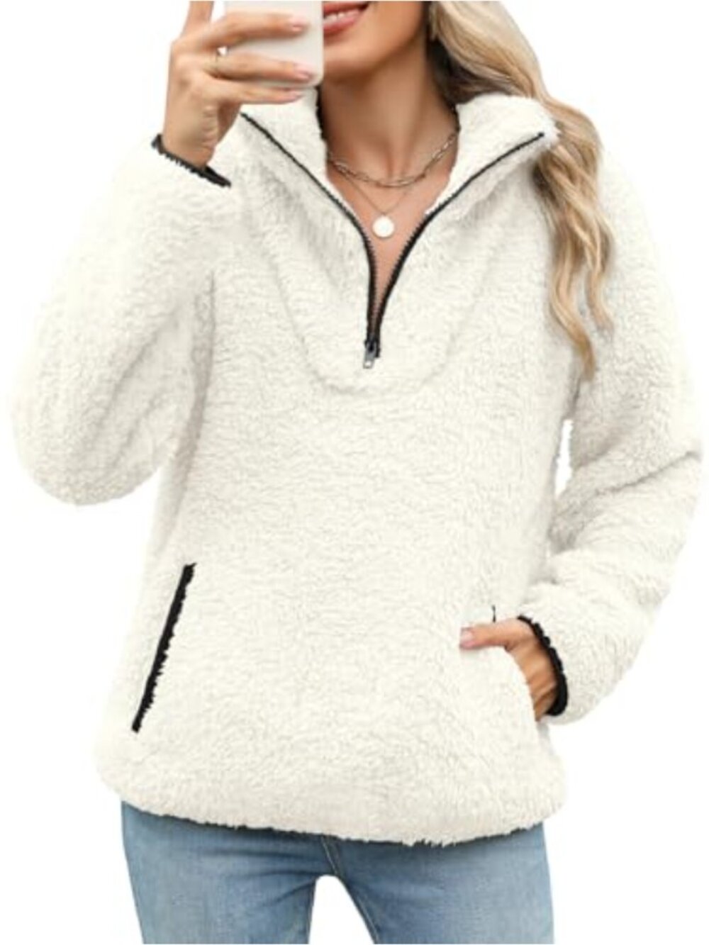 Fleece Sherpa Pullover Sweatshirt Half Zip Fuzzy Warm Winter